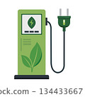 Green electric vehicle charging station with eco-friendly design and modern features 134433667