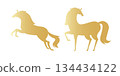 A gold horse silhouette. A luxurious vector illustration. For the New Year's 2026, zodiac signs, and New Year's cards. 134434122