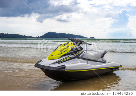 Jet ski jetski and turquoise blue water Patong Beach Thailand. 134434280
