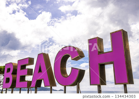 Pink Patong Beach lettering name welcome city sign in Thailand. Pink Patong Beach lettering name welcome city sign in Thailand. 134434303