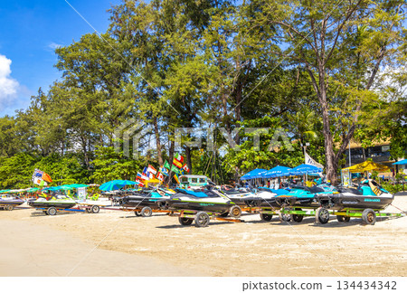 Jet ski jetski and turquoise blue water Patong Beach Thailand. 134434342