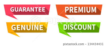 Colorful Promotional Ribbon Labels for Sale, Premium, Discount and Guarantee 134434431