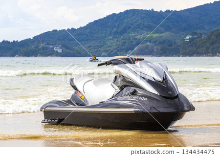 Jet ski jetski and turquoise blue water Patong Beach Thailand. 134434475