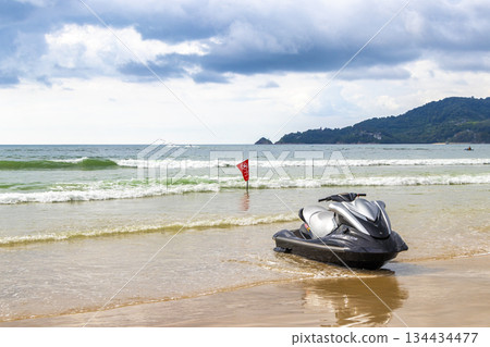 Jet ski jetski and turquoise blue water Patong Beach Thailand. Jet ski jetski and turquoise blue water Patong Beach Thailand. 134434477