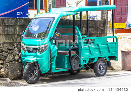 Turquoise public transportation tuk tuk car taxi in Phuket Thailand. Turquoise public transportation tuk tuk car taxi in Phuket Thailand. 134434480