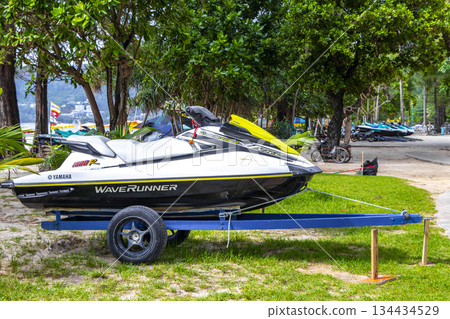 Jet ski jetski and turquoise blue water Patong Beach Thailand. 134434529