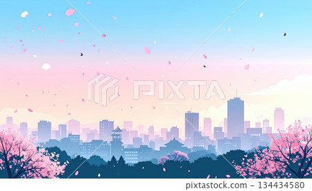 AI Image: Spring cityscape with cherry blossoms falling AI Image: Spring cityscape with cherry blossoms falling 134434580