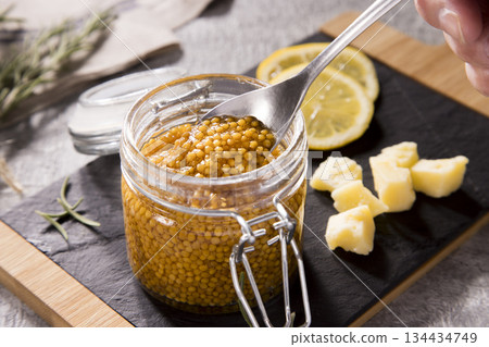 Grain mustard and cheese Grain mustard and cheese 134434749