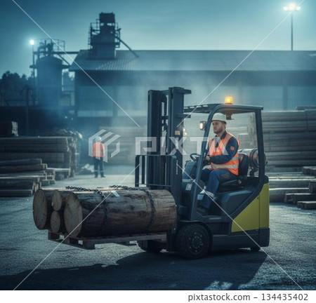 Various tasks of a forklift driver 134435402