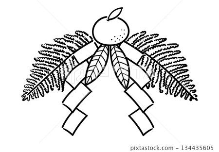 Line drawing illustration of New Year's decorations (white laurel, bitter orange, paper streamers, yuzu leaves) Line drawing illustration of New Year's decorations (white laurel, bitter orange, paper streamers, yuzu leaves) 134435605