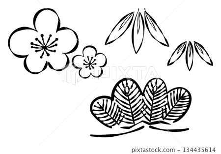 松樹、竹子和梅花組成的注連繩（花環裝飾）插圖 134435614