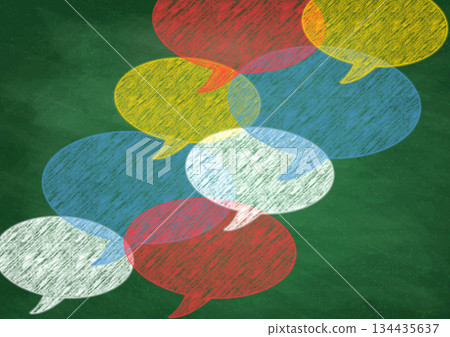 Colorful speech bubbles drawn in chalk on a blackboard 134435637