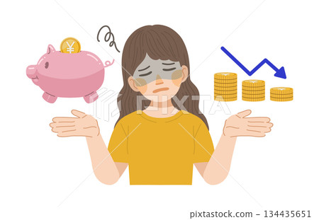 一幅描繪一位儲蓄減少的女性的插圖 134435651