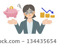 插圖描繪了一位身穿西裝的女士，她正苦於增加儲蓄。 134435654