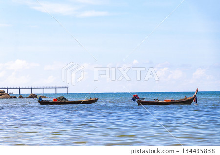Longtail boat long tail boats at the Patong Beach Thailand. 134435838