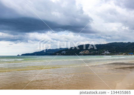 Patong Beach Phuket with turquoise blue water white sand Thailand. Patong Beach Phuket with turquoise blue water white sand Thailand. 134435865
