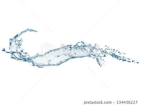 3D illustration of dynamic shapes of transparent water splashes and waves 134436227
