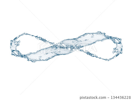 3D illustration of dynamic shapes of transparent water splashes and waves 134436228