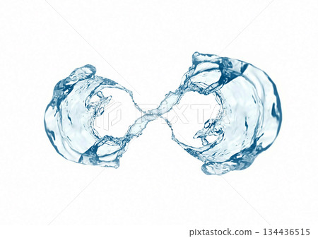 3D illustration of dynamic shapes of transparent water splashes 3D illustration of dynamic shapes of transparent water splashes 134436515