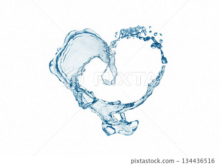 3D illustration of dynamic shapes of transparent water splashes 3D illustration of dynamic shapes of transparent water splashes 134436516
