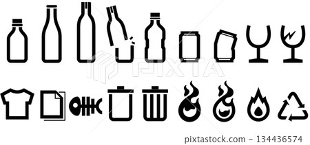 Garbage sorting icon set Garbage sorting icon set 134436574