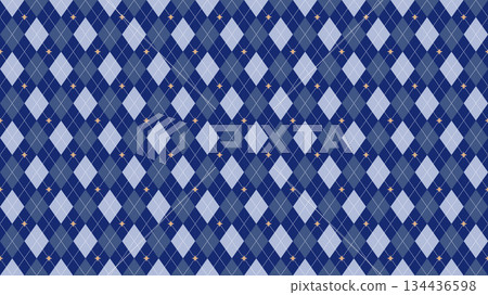 Classic blue argyle seamless pattern with dotted lines and star accents, perfect for Christmas Classic blue argyle seamless pattern with dotted lines and star accents, perfect for Christmas 134436598