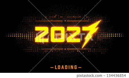 Countdown to 2027 with vibrant glowing display and lightning symbol showcasing anticipation for the new year 134436854