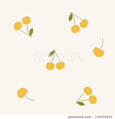 Simple hand drawn yellow cherries seamless pattern 134436856