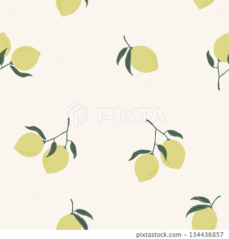 Simple hand drawn doodle light colored lemon seamless pattern 134436857