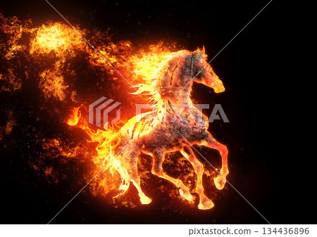 3d illustration of a burning abstract horse 134436896