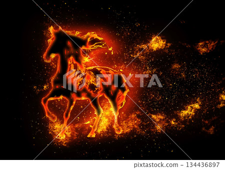燃燒的抽象馬的3D插圖 134436897