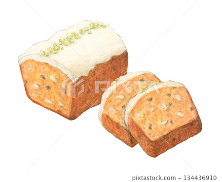 胡蘿蔔核桃葡萄乾蛋糕 - 水彩鉛筆畫 134436910