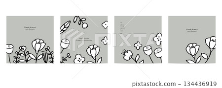 Hand-drawn plant banner background. Scandinavian style plant and flower simple template background. Hand-drawn plant banner background. Scandinavian style plant and flower simple template background. 134436919