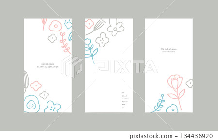 Hand-drawn plant banner background. Scandinavian style plant and flower simple template background. Hand-drawn plant banner background. Scandinavian style plant and flower simple template background. 134436920