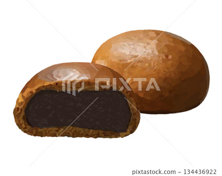 Stacked tea manju (one and cross section) 134436922