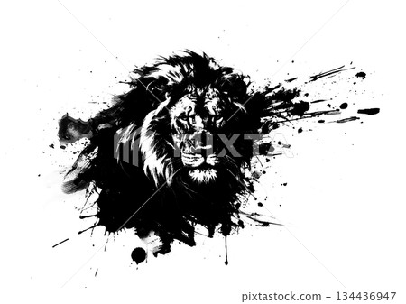 一幅抽象獅子輪廓的墨水畫 134436947