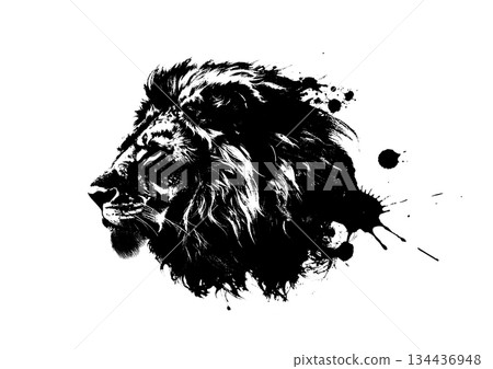 一幅抽象獅子輪廓的墨水畫 134436948