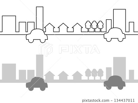 現代城市景觀和交通,城市和住宅區行駛的汽車輪廓,線條畫集 現代城市景觀和交通,城市和住宅區行駛的汽車輪廓,線條畫集 134437011