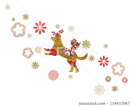 花朵和日本圖案的狗 134437067