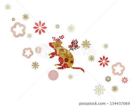 花卉和日本圖案老鼠 134437069