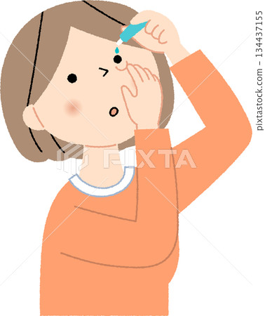 Woman pointing to eye drops 134437155