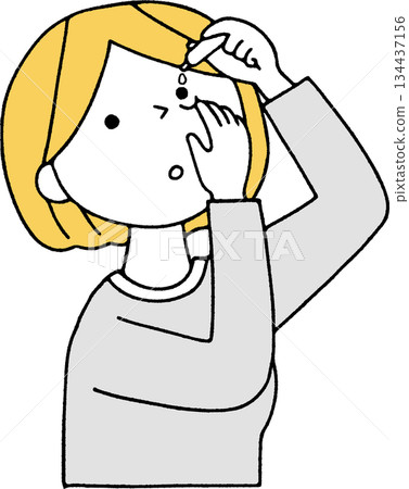 Monochrome woman pointing at eye drops Monochrome woman pointing at eye drops 134437156