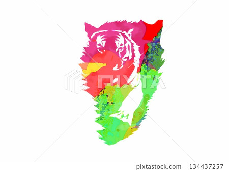 Watercolor art style tiger illustration painted with colorful paints on a white background Watercolor art style tiger illustration painted with colorful paints on a white background 134437257