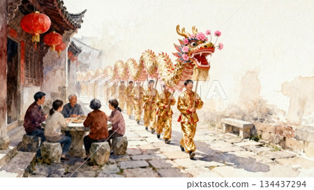 a family of a walk in a town 134437294