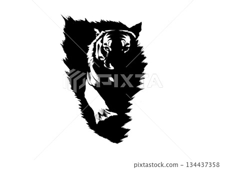 墨水繪製的抽像老虎輪廓插圖 墨水繪製的抽像老虎輪廓插圖 134437358
