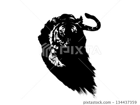 Ink drawn abstract tiger silhouette illustration 134437359