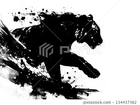 墨水繪製的抽像老虎輪廓插圖 134437362