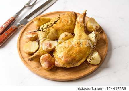 roast chicken on a plate 134437386