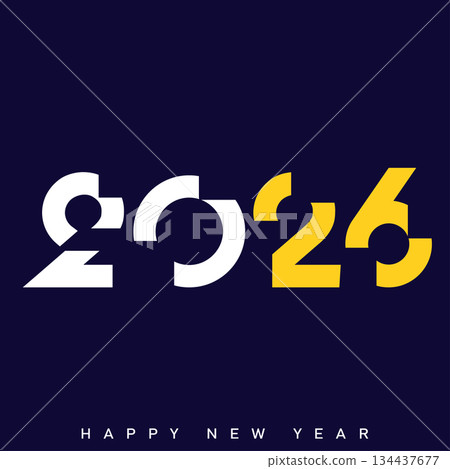 Happy New Year 2026 Creative Minimalist Yellow Typography Poster Design. Vector Happy New Year 2026 Creative Minimalist Yellow Typography Poster Design. Vector 134437677