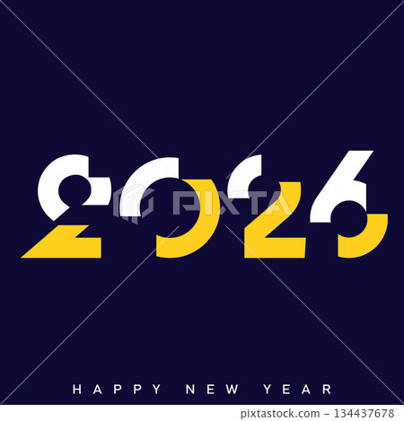 Happy New Year 2026 Creative Minimalist Yellow Typography Poster Design. Vector 134437678